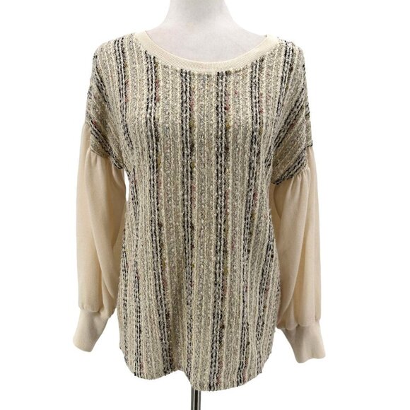 Anthropologie Deletta Textured Knit Cream Sweater Womens Small - Picture 1 of 9